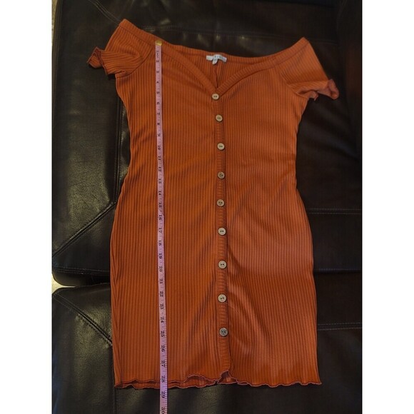 Rust Orange Ribbed Off-Shoulder Bodycon Mini Dress Size Large - Picture 8 of 10